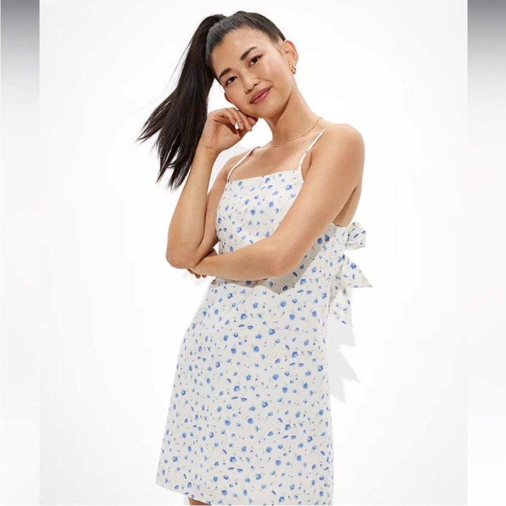 American Eagle Floral Linen Blend Spaghetti Strap Dress- Small